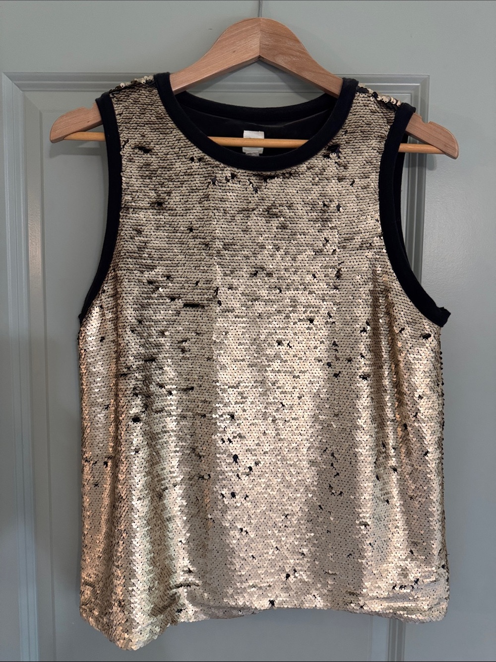 GAP Gold Sequin Tank with Black Trim